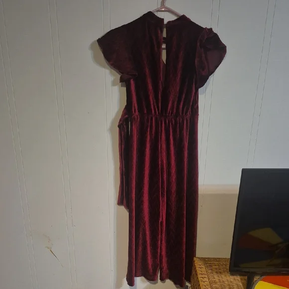 Iris & Ivy Velvet Jumpsuit in Deep Burgundy - Picture 3 of 3